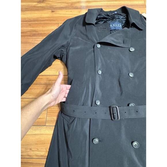 Vtg Ralph Lauren Black Double-Breasted Trench Coat  Luxury Lined Men's 44R Nice - Picture 8 of 12